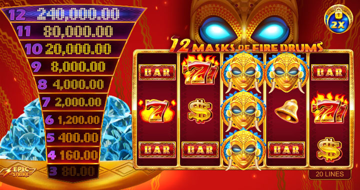 Jackpots de 3000x de la machine à sous 12 Masks of Fire